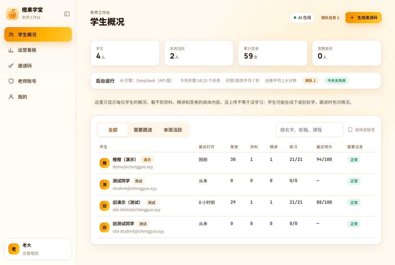 老师工作台学生概况截图
